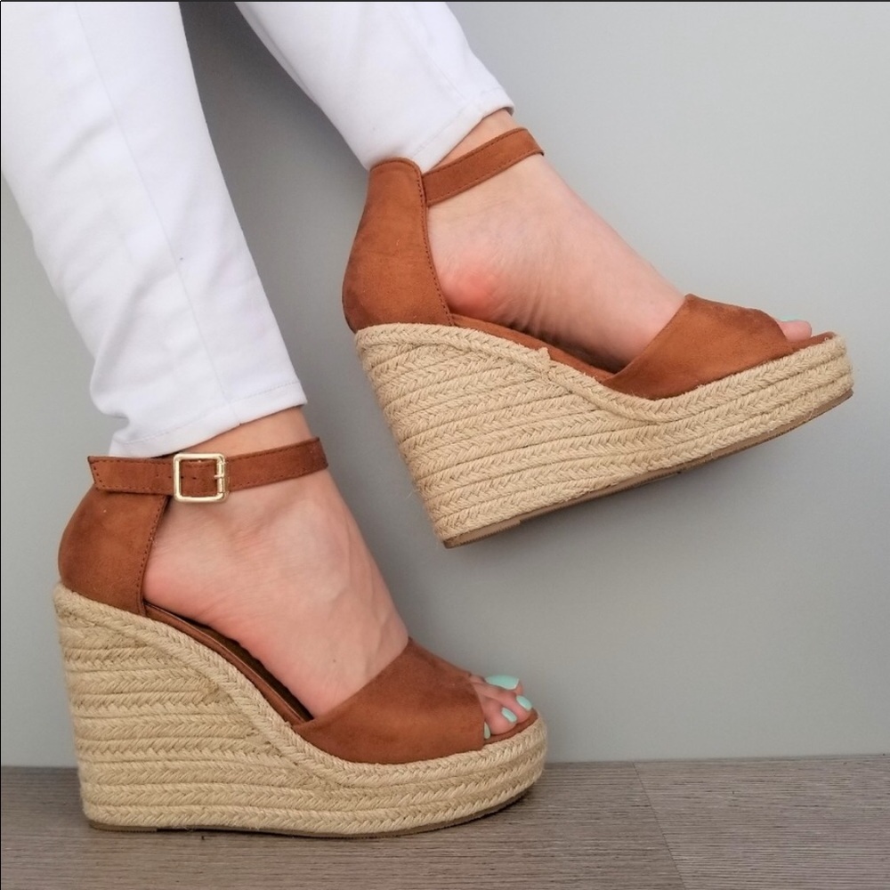 Tan Suede Espadrille Wedge Heel Sandals